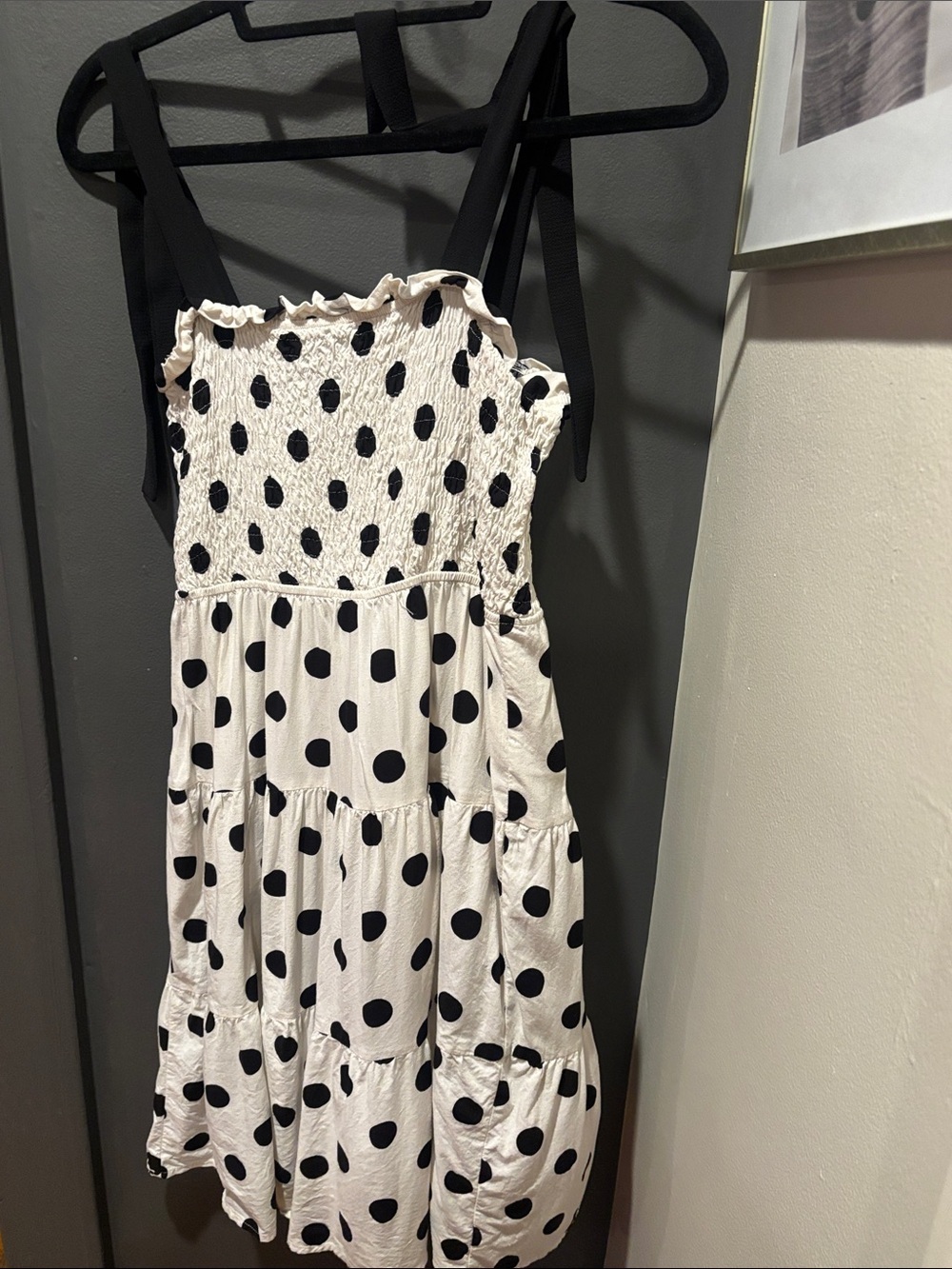 Smocked Polka Dot Sundress with Adjustable Straps - white/Black